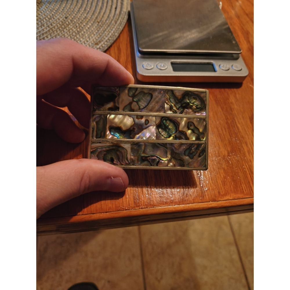 Vintage Hecho en Mexico Alpaca Silver Abalone Shell Mosaic Belt Buckle Rectangle